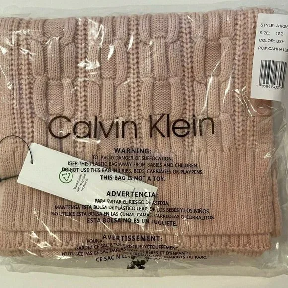 CALVIN KLEIN blush pink Cable knit Warm Winter Scarf, Muffler - Picture 7 of 10